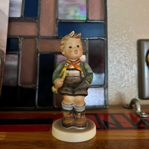 Vintage Boy Figurine with Musical Instrument Cute Porcelain Hummel